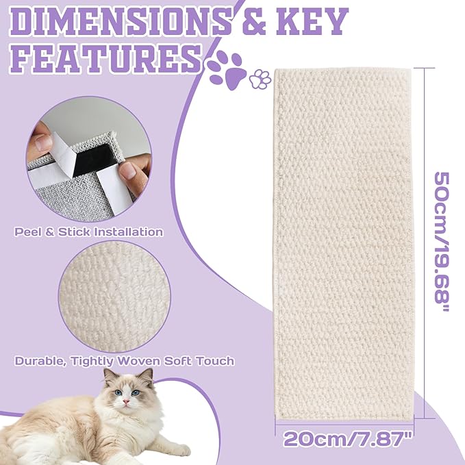 2 Pack Door & Wall Corner Cat Scratcher, Cream-White 19.68x7.8 Inch Scratch Pad for Cats, Corner Scratchers for Indoor Cats,Cat Furniture Protector