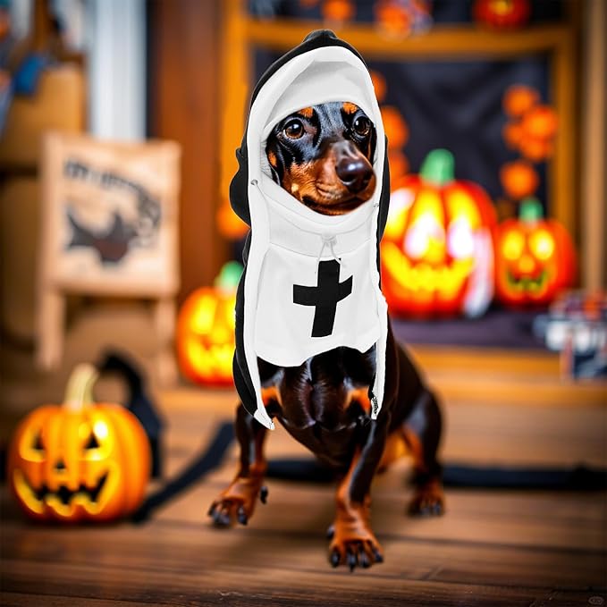 PET SHOW Nun Dog Costume for Small Medium Dogs Halloween Cosplay Outfit Black White Cloak Dress Up Adjustable Pets Apparel Holiday Party Clothes Boys Girls(M/L)