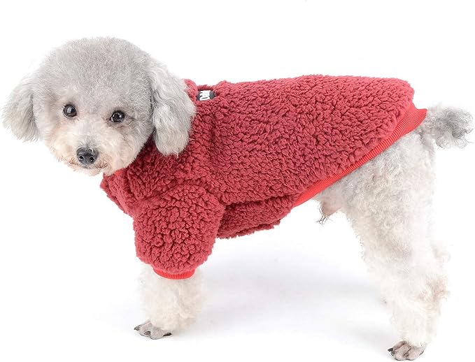 Zunea Small Dog Sweater Coat Winter Fleece Puppy Clothes Sherpa Warm Chihuahua Jacket Jumper Clothing Fall Pet Cat Doggy Boy Girl Shirt Apparel for Cold Weather Red XL