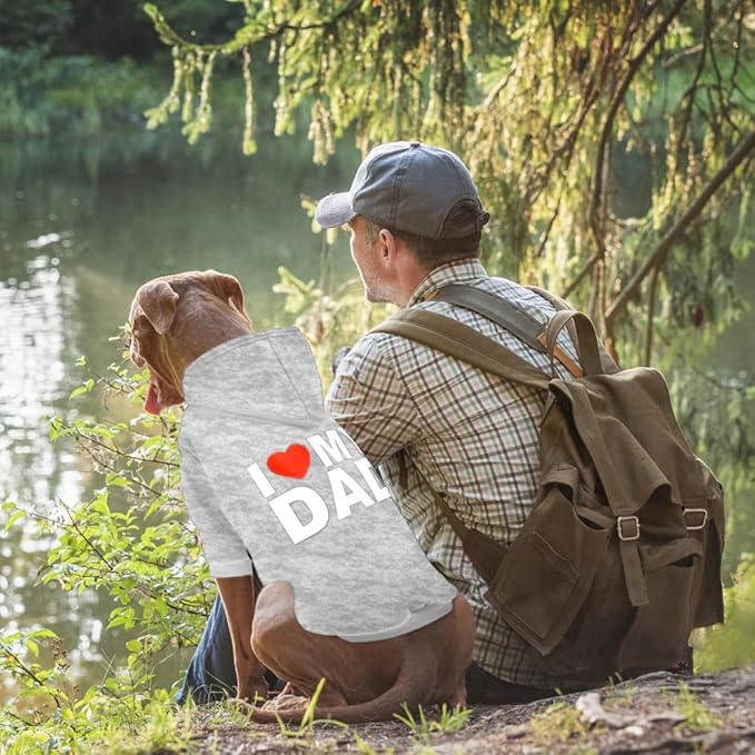 Dog Sweater Dog Hoodie Cold Weather Coat Hooded Sweatshirt for Puppies,Cats, Small Medium Large Dogs (Light Grey(I Love My Dad), X-Large)