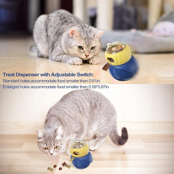 BSISUERM Cat Interactive Toys for Indoor Cats Adjustable Treat Puzzle Food Dispenser Weight Loss Tumbler Slow Feeder Fun Kitty Sliding Rolling Ball Enrichment Toy for Kitten Adult Cats Small Dogs
