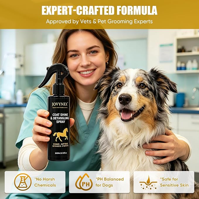Dog Detangler Spray for Dogs & Horses, 6.76 Oz Mane and Tail Leave-in Conditioner for Long Coats, Helps Loosen Knots, Tangles & Mats, Smooths Frizz, Adds Shine, Fruit Scent