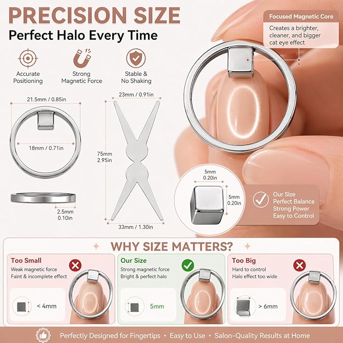 Ring Cat Eye Magnet Tool for Cat Eye Gel Polish, Create Perfect Halo & Black Hole Cat Eye Nails, Magnetic Nail Art Tool with Stabilizer for Beginners DIY Salon, NAT297 (HJ-NAT298-Ball)