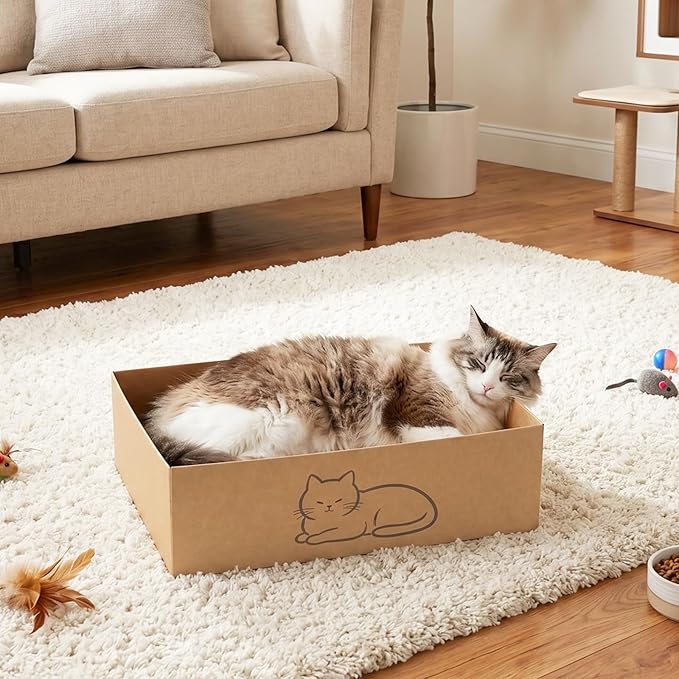 Multi-Use Cat Scratcher, 17.5" Large Cat Scratcher Pad 5 Pcs with Box, Eco-Friendly Reversible Cardboard Cat Scratcher Lounge for Indoor Cats and Kittens, Post and Furniture Protector