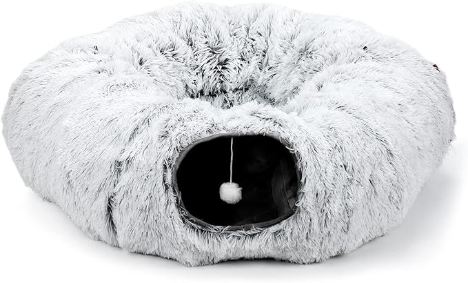 HAITRAL Plush 2-in-1 Cat Tunnel Bed,Cat Toys Cat Tube for Indoor Cats,Collapsible Washable Donut Cat Bed Cat Play Tunnel with Mat & Play Ball, Cat Cave Interactive Toys for Dog Bunny Cat Pet Supplies