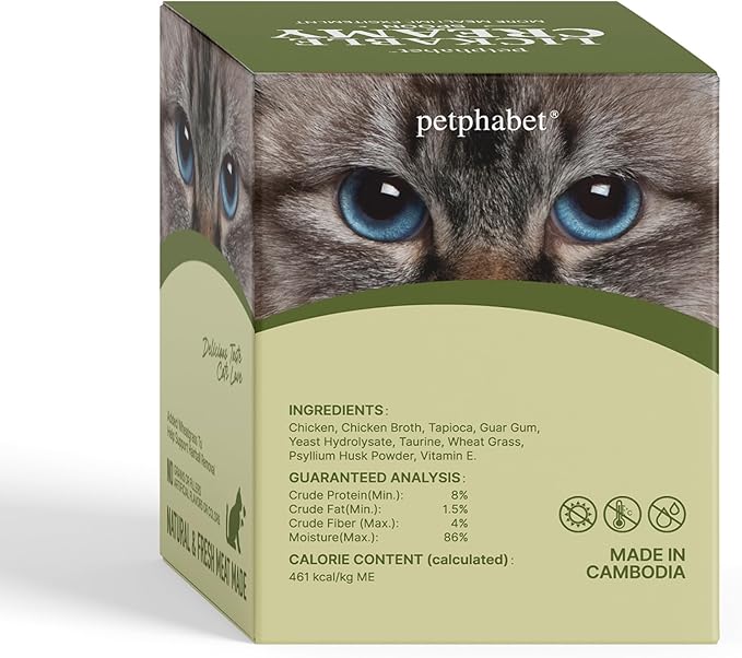 Petphabet Lickable Cat Treats Spoon, 36 Count Creamy Puree Kitten Treats Chicken & Wheat Grass Recipe, Functional Wet Paste Cat Snacks for Hairball Control, Grain-Free Kitty Treat with Vitamin Taurine