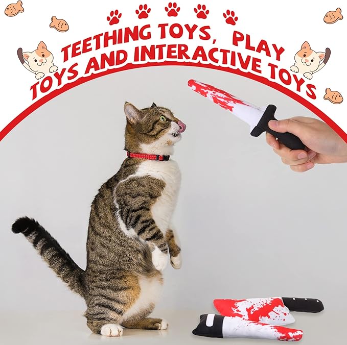 Honoson 8 Pcs Cat Catnip Toys Horror Knife Shaped Kitten Catnip Crinkly Sound Toys Indoor Outdoor Exercise for All Cat Breeds, 7.8 Inches