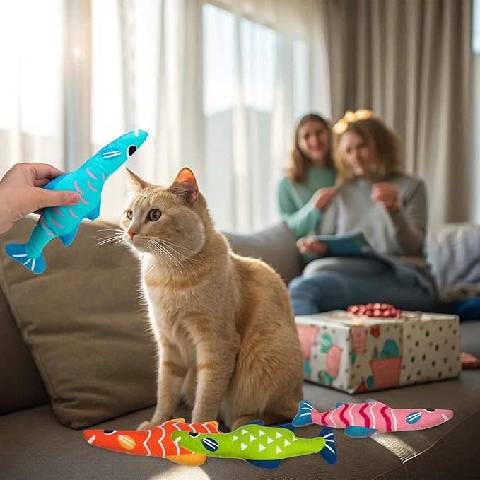 EXPAWLORER Soft Catnip Cat Toys Fish, 4 Pack Cat Kicker Toys with 5000mg Natural Catnip, Interactive Bite Resistant Toys for Indoor Cats Kitten Playing,Drives Bored Cats Crazy with Fun
