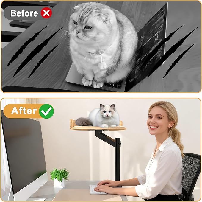 Cat Desk Bed for Indoor, 15.75" Modern Cat Bed for Desk with Mat 360° Rotating & Height Adjustable, Supports up to 22kg/48.5 lb, Furniture for Office and Gaming Tables