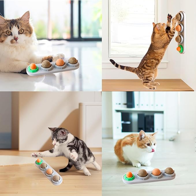 4 Pack Catnip Ball for Cats,Safe Healthy Edible Kitten Chew Toys with 4 Flavor for Cats Lick Dental Teeth Cleaning Wall Treats