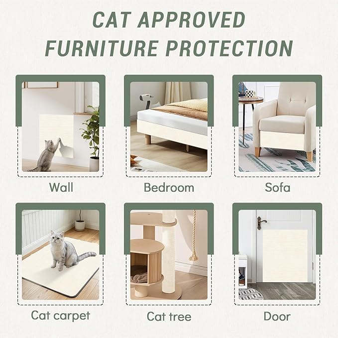 Anti Cat Scratch Couch Furniture Protector, Adhesive Cat Scratch Pad Deterrent for Furniture, DIY Climbing Cat Scratcher Couch Protector from Cat Claws Scratching for Indoor (offwhite,78.7x15.8In)