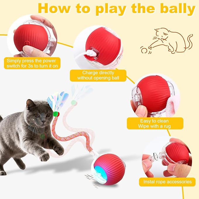 2-Pack Interactive Cat Toys Ball for Indoor Cats&Dog,Automatic Cat Toy with Smart Obstacle Avoidance Ball with Elastic Mesh Tail,Cat Enrichment Toys for Indoor Cats