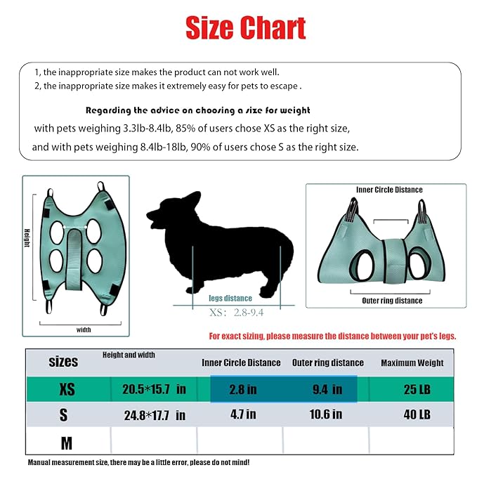 Pet Grooming Hammock with Safety Belt for Nail Trimming and Bathing - Cat and Dog Grooming Harness with Claw Care Bag (XS, Check Size Chart)