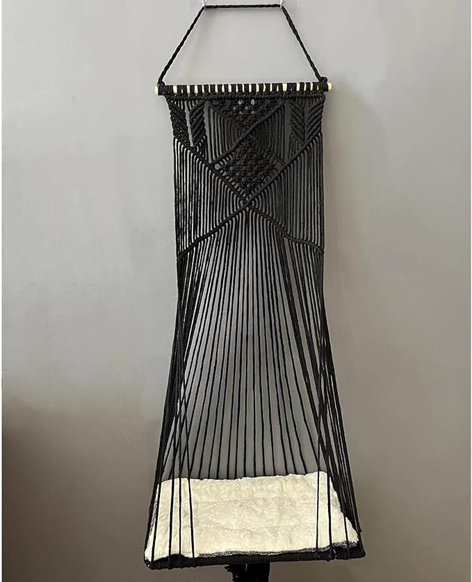 Macrame Cat Hammock - Hanging Cat Swing Bed for Indoor Sleeping, Playing, Climbing, and Lounging (Black)