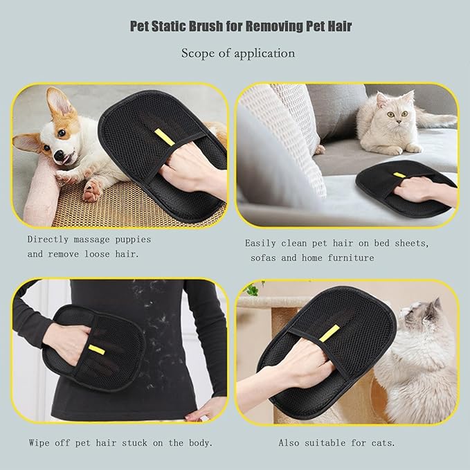 Pet Grooming Long Sleeve Washing Gloves feature silicone grooves design, ideal for both cats and dogs. This set includes 4 pieces in total, coming with a cat bathing bag and a pet hair remover.