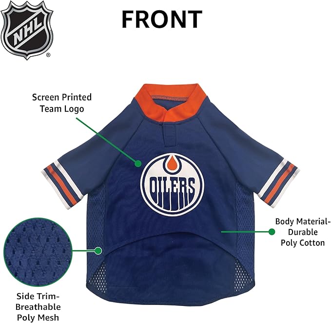 Pets First NHL Hockey Edmonton Oilers Mesh Jersey for Dogs & Cats, Size Small, Licensed Dog Jersey with Your Favorite Hockey Team