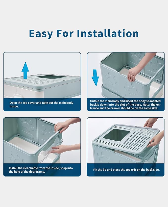 Medario Cat Litter Box with Litter Mat and Scoop, Large Covered Litter Box with Lid, Enclosed Kitty Box, Front Entry Top Exit, Odor Control, Easy to Clean (Blue)