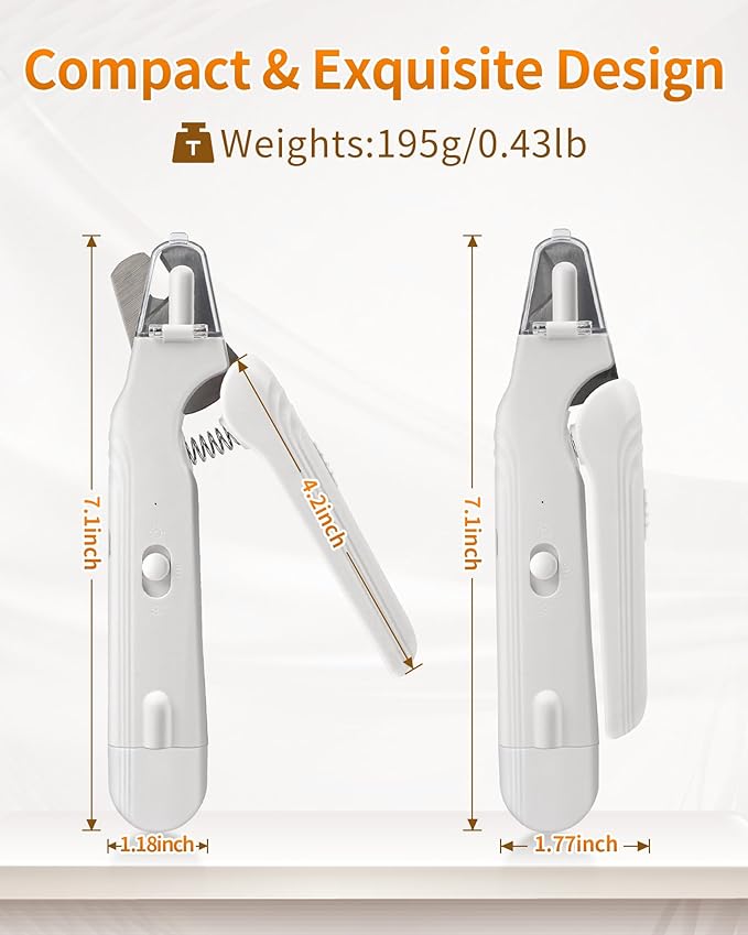 2-in-1 Cat Nail Clippers & Grinder with Light, Quiet Electric Dog Claw Care Trimmer with Safety Guard & Quick Sensor Prevent Overcutting, USB Rechargeable for Small Medium Large Pets