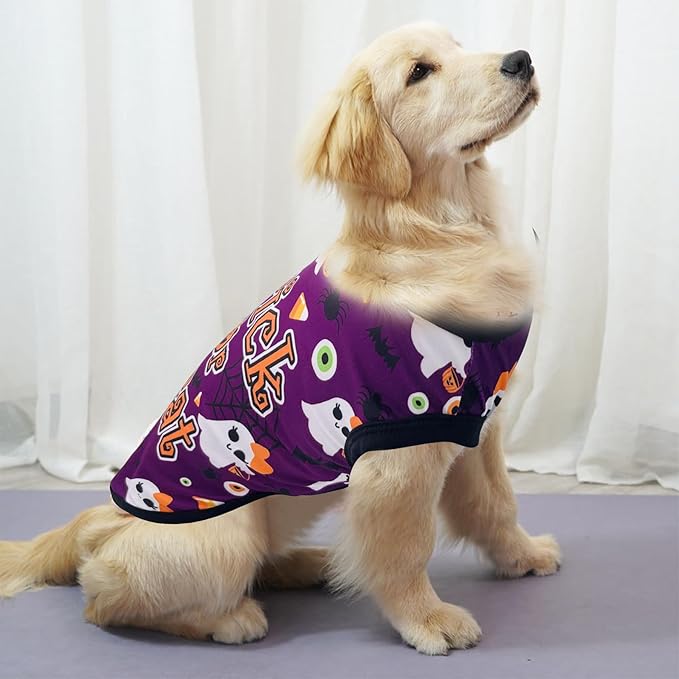 PET SHOW 4 Pack Halloween Dog Shirts for Medium Large Dogs Ghost Pumpkin Tank Top Tee Black Orange T-Shirts Pets Holiday Party Sleeveless Vest Dog Clothes Boys Girls(XX-Large)