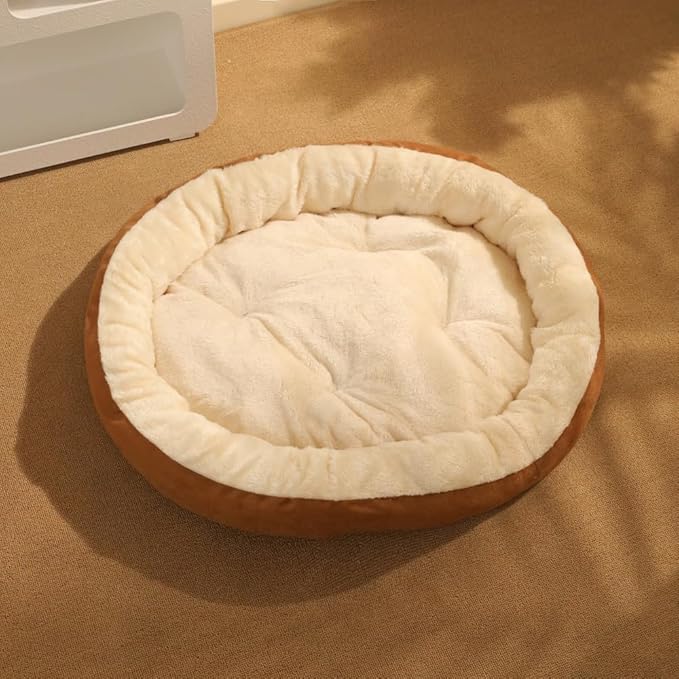 Round Dog & Cat Bed Mat - Soft Washable Faux Fur Pet Pad with Non-Slip Waterproof Bottom | Durable Plush Fleece Bedroom Mat for Small Dogs, Puppies, Kittens & Cats(Gray)