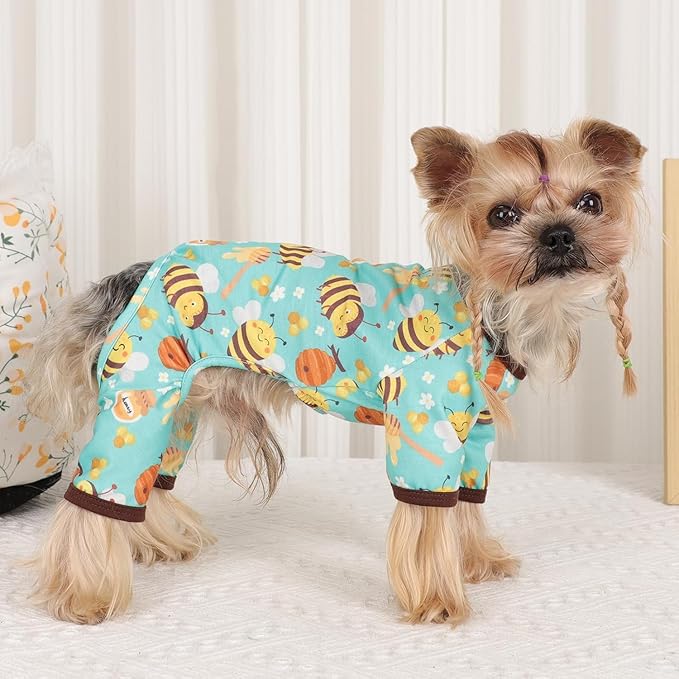 Yikeyo Dog Pajamas Small Sized Boy Girl, Cotton Stretchable Pet Clothes Jammies Puppy Outfits for Dogs Female Male, Spring Summer Doggie Pjs Doggy, Bee, S