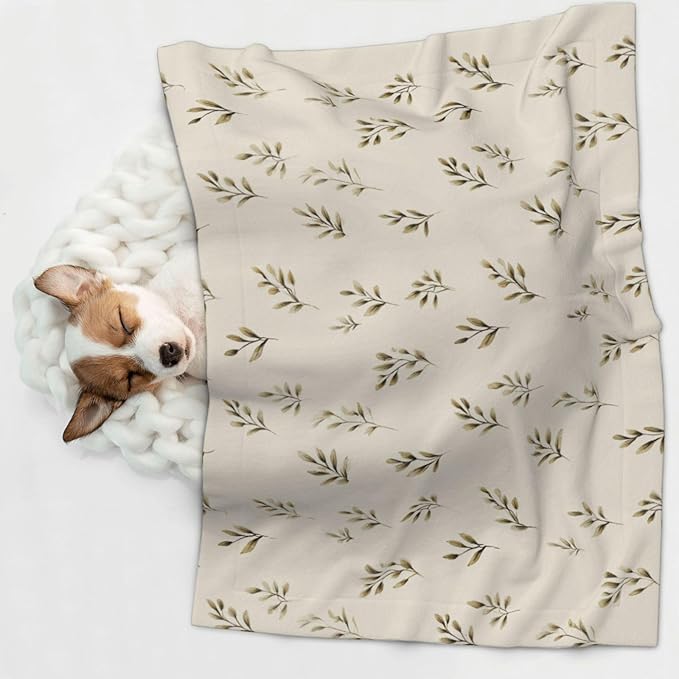 Cat Dog Blanket Tiny Leaf in Muted Olive Ultra Soft Warming Mat for Indoor Pet Beds Furniture 27.6 X 19.7inch
