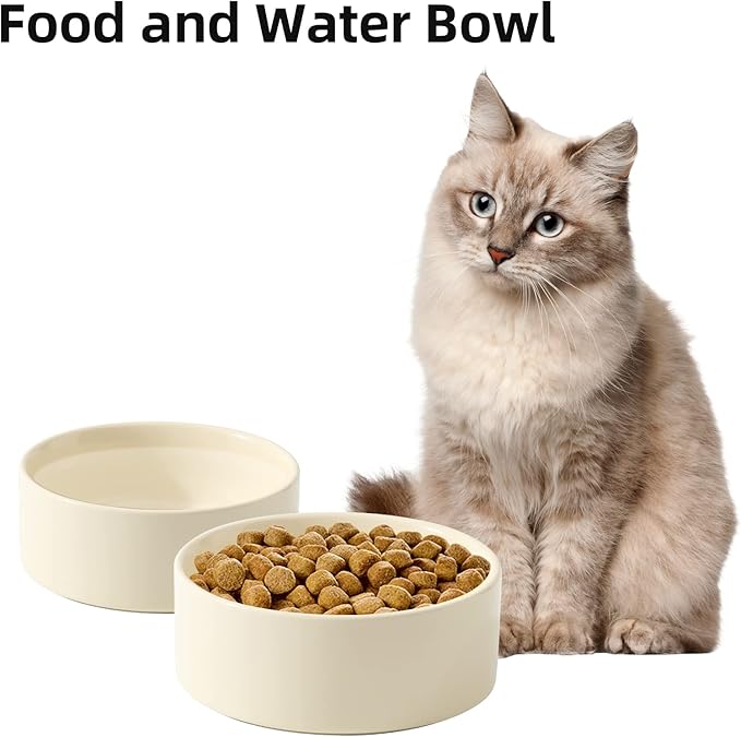 Havniva Cat Bowls Water Bowl Set of Two, 5.1” Ceramic Cat Food and Water Bowl Whisker Friendly Pet Food Bowls for Indoor Cats, Wide Cat Water Dish Prevent Whisker Fatigue Non Slip Cat Feeder