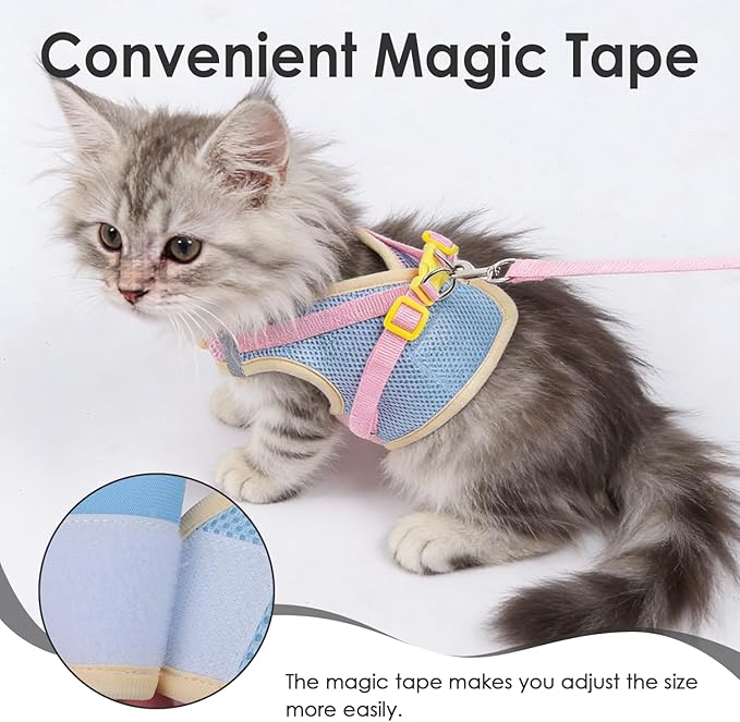 Cat Harness and Leash Set Escape Proof, Adjustable Leash & Breathable Mesh Vest with Reflective Strips & Flower, XS (XS)