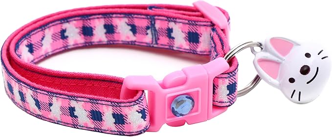 Easter Bunnies on Plaid Cat Collar with Bell | Safety Breakaway Collar | Adjustable Large Size or Kitten Collar (Navy, Small(10lbs & Less))