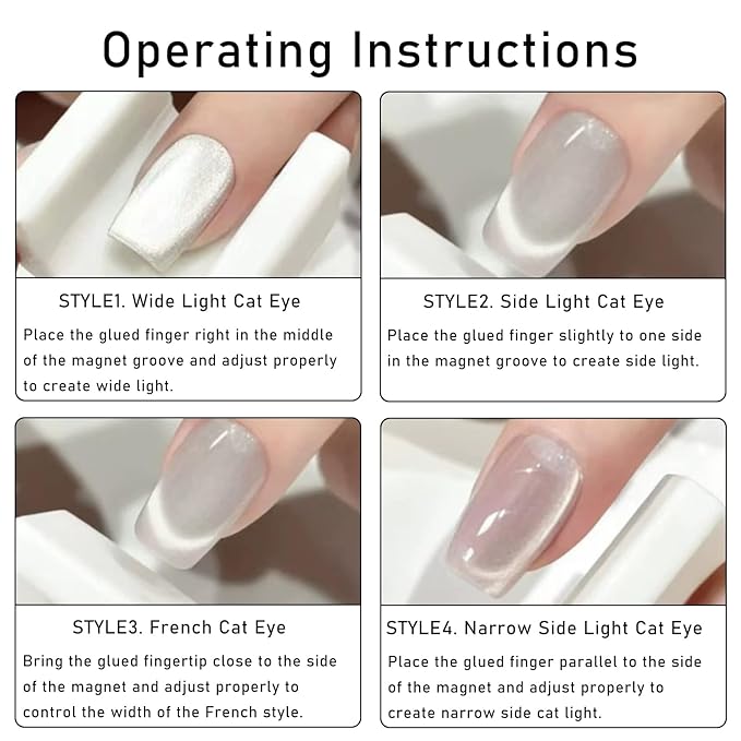 5D Nail Magnet Tool for Cat Eye Gel Polish - Cateye Magnets for Nails, Non-Slip Finger Stand, Strong Magnet Cat Eye Nail Art Tool for DIY & Salon - White