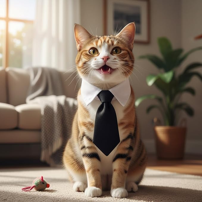 2 Pcs Cat Tie Collar, Adjustable Bow Tie for Cats, Cat Bowtie, Formal Dog Tux with Hook-Loop Closure for Small Dogs Cats Wedding Party Photo Costume Attire