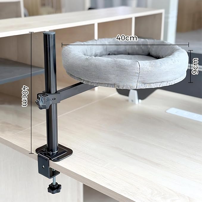 Cat Desk Bed, 360° Rotating & Height Adjustable Cat Hammock, Metal Bracket Supports to 40 lbs, Removable&Washable, Kitten Bed for Desk