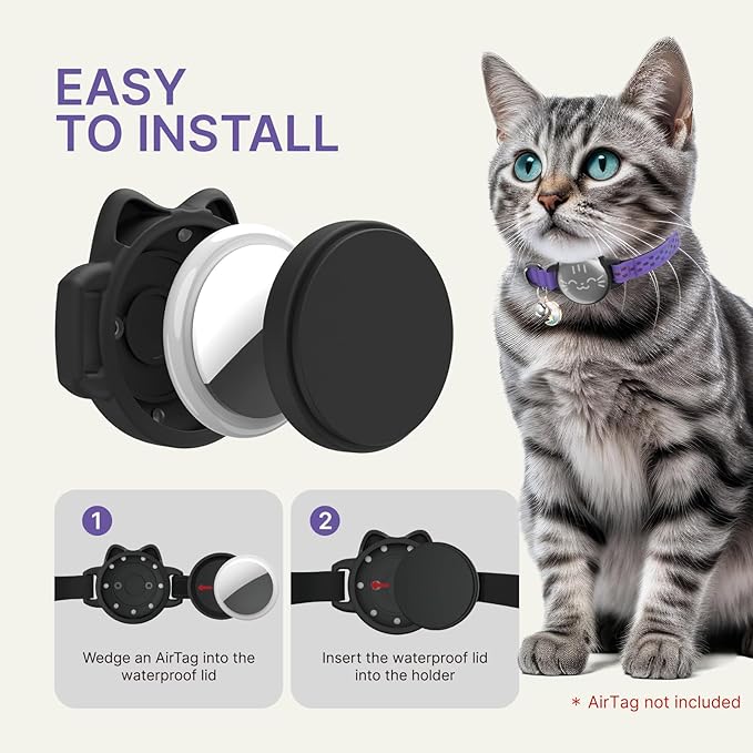 Waterproof Airtag 2nd & 1st Cat Collar, Breakaway Cat Airtag Collar with Luminous & Reflective Pattern Strap, Lightweight Kitten Collars for Apple Air tag, Hidden Holder - Cats, Kittens