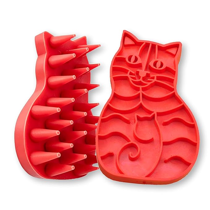Pet Bath & Massage Brush,Pet Grooming Brush,Soft Rubber Scrubber for Brushing,Massaging,Bathing,Shampooing and Reducing Hairballs (Red, Style 1)