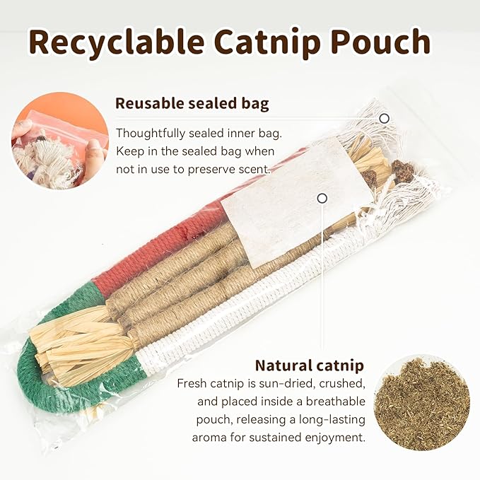 Cat Toys for Indoor Cats, 3 Pcs Silvervine Sticks & 1 Pc Cat Chew Rope for Teeth Cleaning, Interactive Dental Sticks with Catnip for cat enrichment, Kitten Chew Toys Teething for All Breeds Red