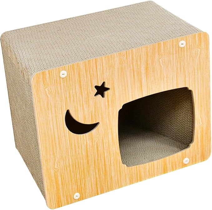 Cat Scratcher House Cat Scratching Board, Wear Resistant Corrugated Paper Grinding Claw Cat Nest Bed Hideout for Indoor Cats Kitten Play, Light Brown, M