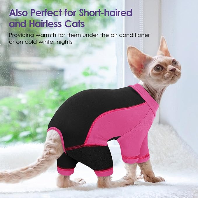 Hair Sticky Cat Clothes, Cat Sweater for Cats Only, 4-Legged Fleece Sweaters Kitten Pajamas Reduce Shedding Fur, Warm Pullover Shirts for Cats, Pink XL