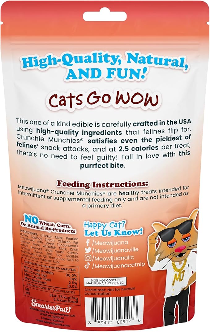 Meowijuana Crunchie Munchie Catnip Treats | Salmon Trio | Made with Organic Catnip | Produced in The USA | Low Calorie Cat Snack