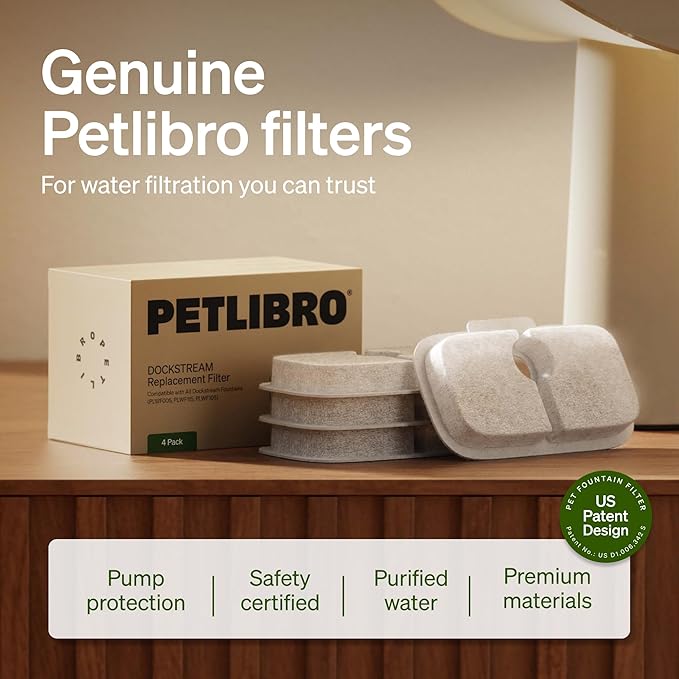 Bundle of PETLIBRO App Cat Water Fountain, 2.5L/84oz Dockstream Pet Fountain for Cats Inside with 2.4GHz Wi-Fi + PETLIBRO 8 Pack Replacement Filters for Dockstream Cat Water Fountain