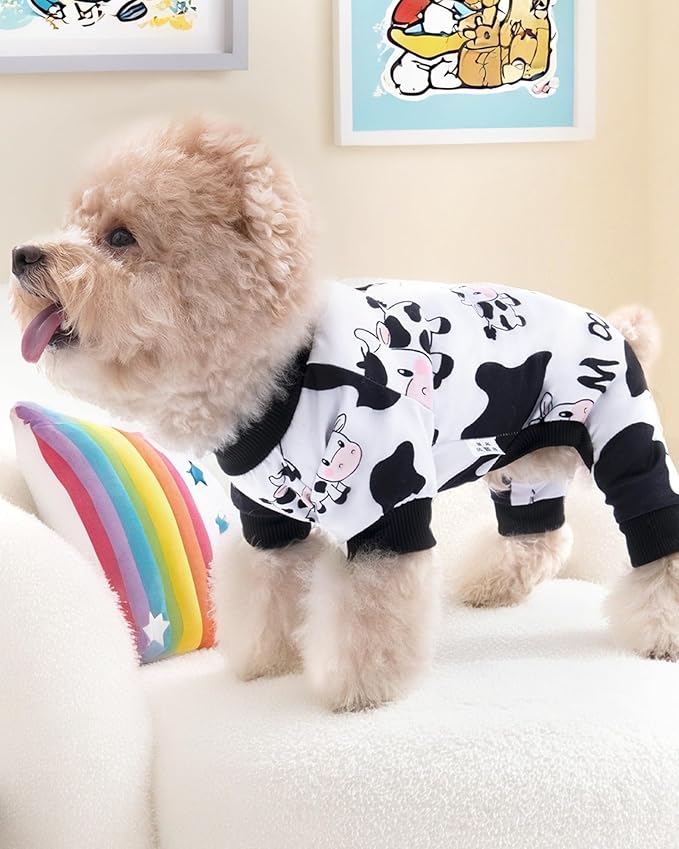 XPUDAC Dog Pajamas Soft Stretchy Cow Dog Clothes for Small Medium Dogs Pet Jumpsuit Cat Apparel-L