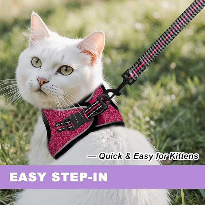 Cat Harness and Leash Set,Escape Proof Kitten Harness,Step in Adjustable Soft Lightweight,Easy Control,Reflective Strips Comfortable for Walking Travel(Pink/Black,XXS)