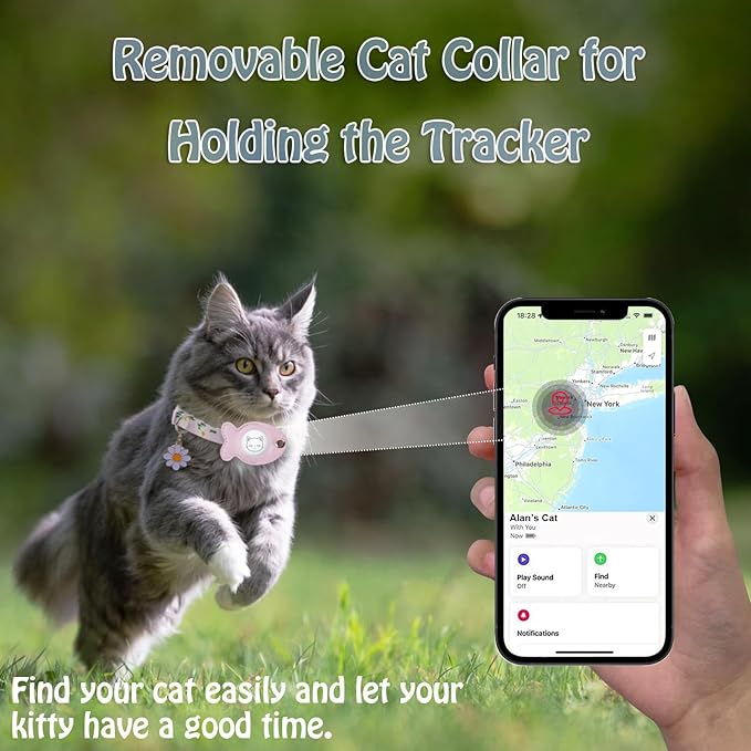 Cat Collar for Airtag, Breakaway GPS Tracker Kitten Collar with Airtag Holder and Bells for Girl Boy Cats Cute Personalized Cat Collar with Fish Adjustable Length (Purpul)