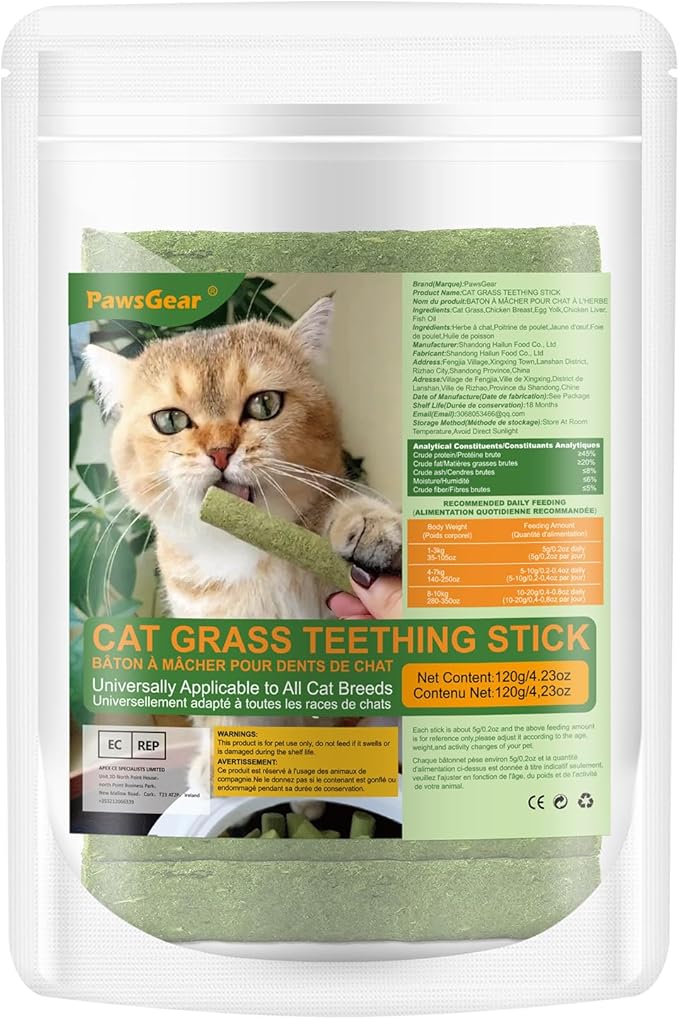 120g/4.23oz Cat Grass Teething Stick Hairballs,Chew Sticks for Cats,Catnip Toys Sticks Indoor Kitten Chew Stick (Green)