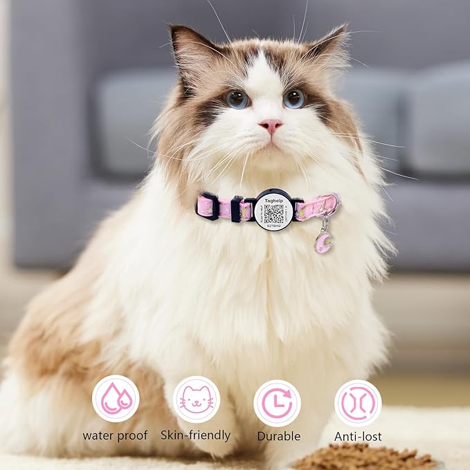 Smart Safety Cat Collar 2-Pack: Luminous Night Glow & QR Code Pet ID Tag, Breakaway Reflective Adjustable Collar (7.5-12.5”) for Indoor/Outdoor Cats, Purple