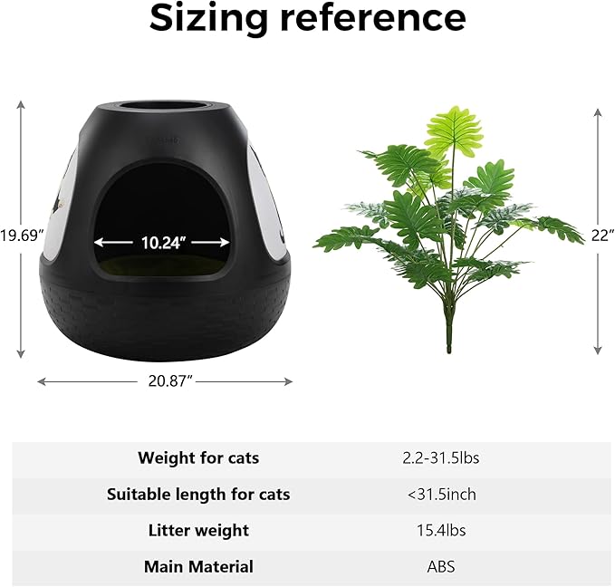 COZIWOW Eggloa6 Plant Litter Box, Hidden Cat Litter Box with Artificial Plants, DIY Litter Box Furniture, (Black, Basic)