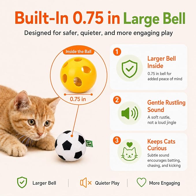 Agape 100% Catnip & Silvervine Filled Cat Toys, Interactive Chew & Kicker Balls for Indoor Cats, Enrichment and Teeth Cleaning Fun for Bored Cats and Kittens, 4 Pack Natural Crinkle Cat Toy with Sound