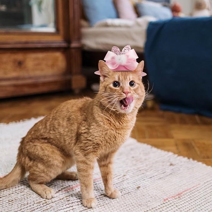 YARNOW Pet Easter Hat Adjustable Bunny Ears and Bowknot Cute Festival Accessory for Dogs Cats and Pets for Easter Parties and Photoshoots