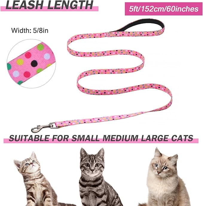 Hikiko Cat Harness and Leash Set Escape Proof Adjustable Walking Travel Cute Girl Kitten Harness for Small Medium Large Cats (Pink Polka Dots, S)