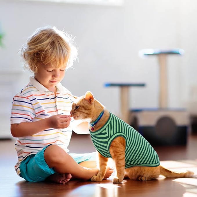 Sphynx Cat Clothes, Breathable Hairless Cat Shirts, Stripe Kitten T-Shirts Sleeveless, Pullover Cat Sweaters, Pet Summer Apparel for Sphynx, Cornish Rex, Devon Rex, Peterbald, Small Dogs