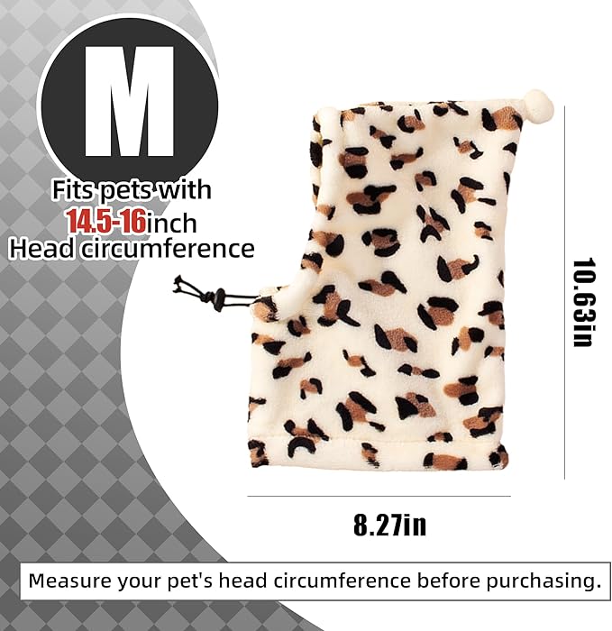 Pet Neck Warmer with Hat, Leopard Print, Adjustable Drawstring, Soft Polyester, for Dogs and Cats (Leopard Print, Medium)